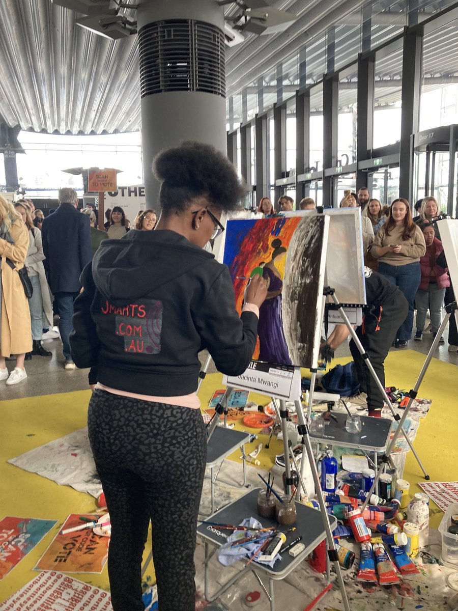Vibrant works by wife <a href="/JMwangiarts/">Jmwangi_arts</a> taking part in todays live <a href="/artbattle/">Art Battle</a> in #Sydney #WhiteBay <a href="/TheOtherArtFair/">The Other Art Fair</a>