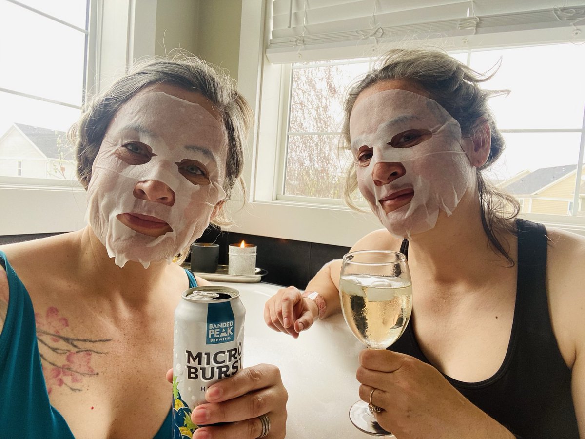 Just hanging in bathing suits with my twin. Big tub and face mask vibes this long weekend!