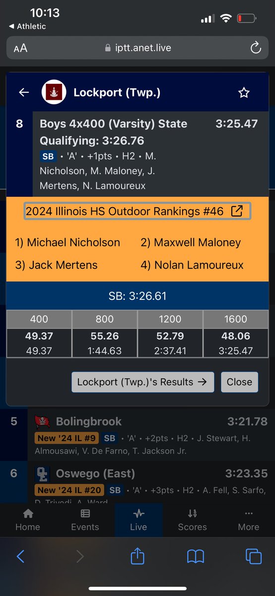 4x400 state qualifying time split 49.37 <a href="/LockportTrackXC/">Lockport TrackXC</a> @lthsathletic