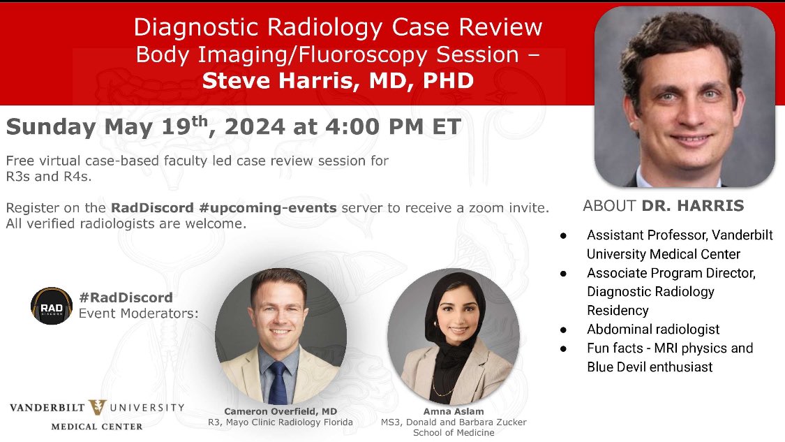 Body Imaging/Fluoroscopy Session - Steve Harris, MD, PhD Sunday May 19th, 2024 at 4:00 PM ET