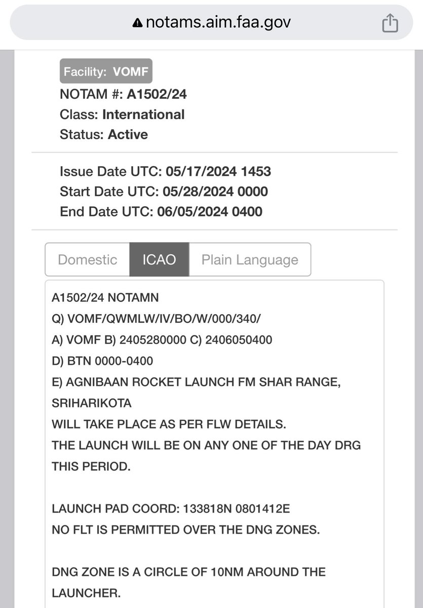 NOTAM issued. 🚀🌏 It is launch time.