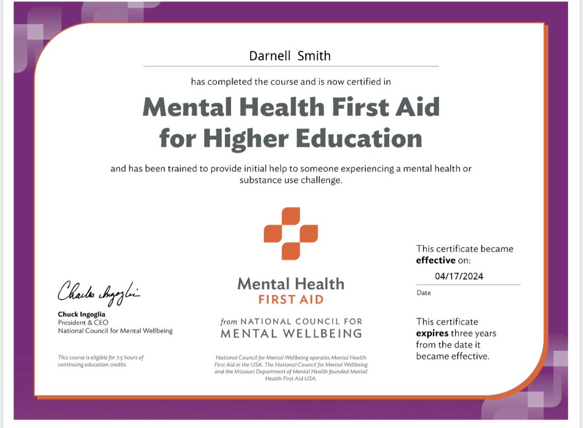 May is Mental Health (MH) Awareness Month. Recently, my @TAMUSASports team and I were certified in Mental Health First Aid (MHFA) to better serve our student-athletes, campus, and community in time of MH challenges. Learn more about #MHFA here: mentalhealthfirstaid.org

#PawsUp 🐾