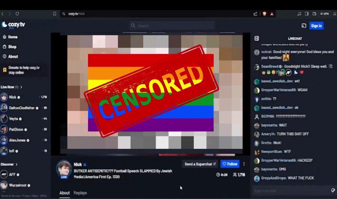 Nick Fuentes just accidentally streamed gay porn at the end of his live show. Being a closeted nazi is nothing new (naturally he's blaming Jewish people for it happening) but it could also explain his status as a leader of the incel movement