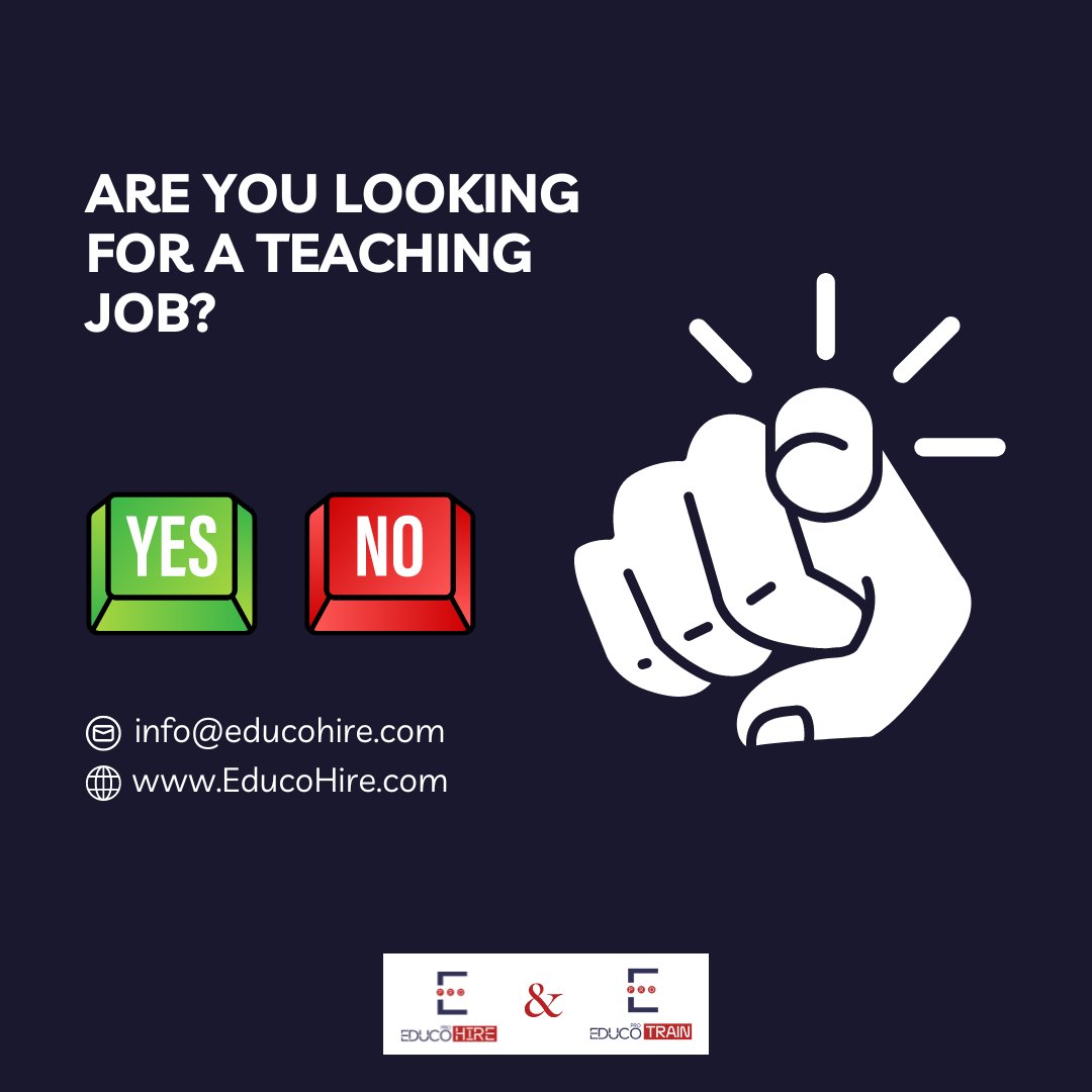 Looking for a TEACHING job? Apply now at job.educohire.in/jobs/Careers. Not ready yet? Update your details at zfrmz.com/glzIu5rkNoC9S0… for future opportunities!

#TeachingJobs #EducationCareers #Inspire #educohire #educotrain #FutureTeachers