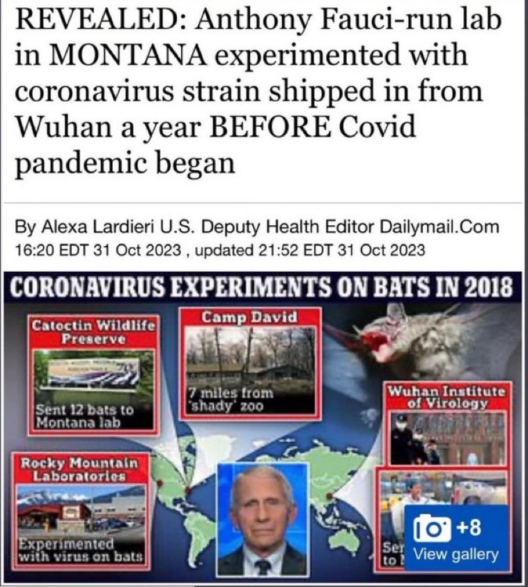 Dr. Fauci-run lab in MONTANA experimented with coronavirus strain shipped in from Wuhan a year BEFORE Covid pandemic began. 

Dr, Fauci is GUILTY of GENOCIDE.