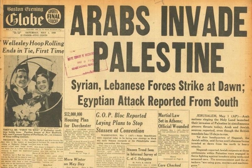 Wie die Geschichtsschreibung der Araber funktioniert... Am 15. Mai 1948 greifen Araber den neugegründeten jüdischen Staat Israel an, nachdem diese die Araber, die sich dort befinden, dazu auffordern, Israel zu verlassen. 700'000 Personen folgen dem Ruf, nachdem arabische Staaten