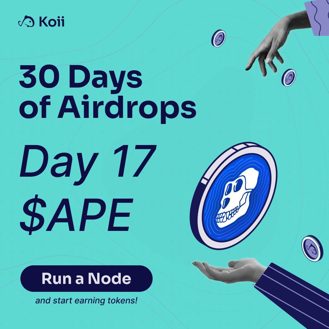 Koii's 30 Days of Airdrops: Day 17 - $APE! 🦍 We're thrilled to share that Koii will be airdropping $APE—the official native currency of the APE ecosystem. Fun fact! Koii's settlement layer, K2, reached an incredible 48TPS, making it faster than Polygon and #2 to Solana only.