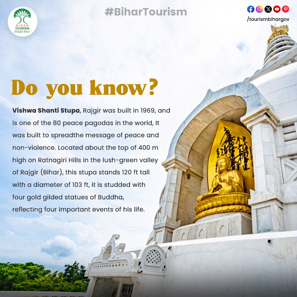 Do You Know these amazing facts about Vishwa Shanti Stupa, Rajgir? . . . #doyouknow #vishwashantistupa #rajgir #gk #know #info . . @tourismgoi @biharfoundationgov @incredibleindia @AbhaySinghIAS