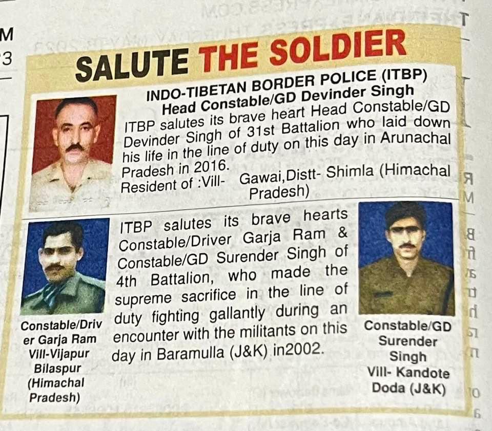 They deserve to be remembered for their Supreme Sacrifice while serving the Nation. Join me in Paying Homage to the Heroes of @ITBP_official HC/GD DEVINDER SINGH CT/GD SURENDER SINGH CT/DVR GARJA RAM who have immortalized themselves for protecting we all. #KnowYourHeroes