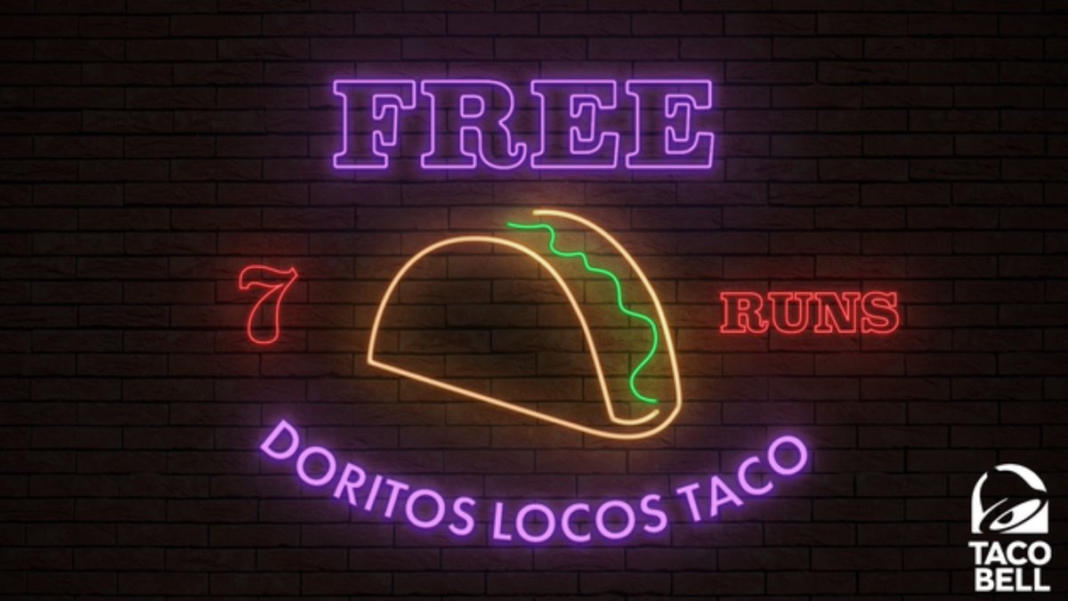 Ryan Noda singles on a fly ball to left field and Logan Davidson scores! That makes it 7-1 and means that all fans in attendance get a FREE DORITOS LOCOS TACO from Taco Bell!!! ⚾️💥🌮
