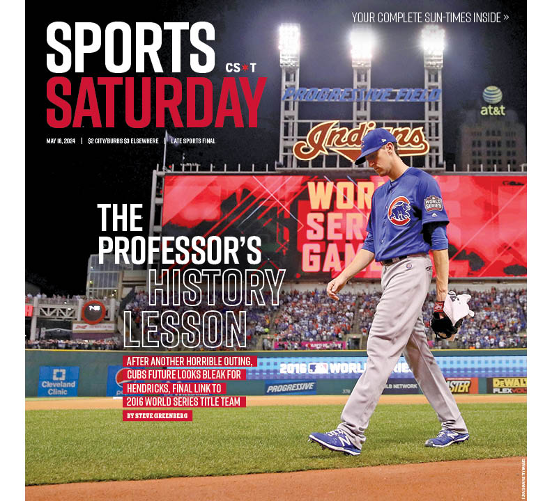 The @Suntimes Sports Saturday cover, featuring Kyle Hendricks, the last #Cubs player standing from 2016 — but @SLGreenberg wonders for how much longer. trib.al/cUOIcUV