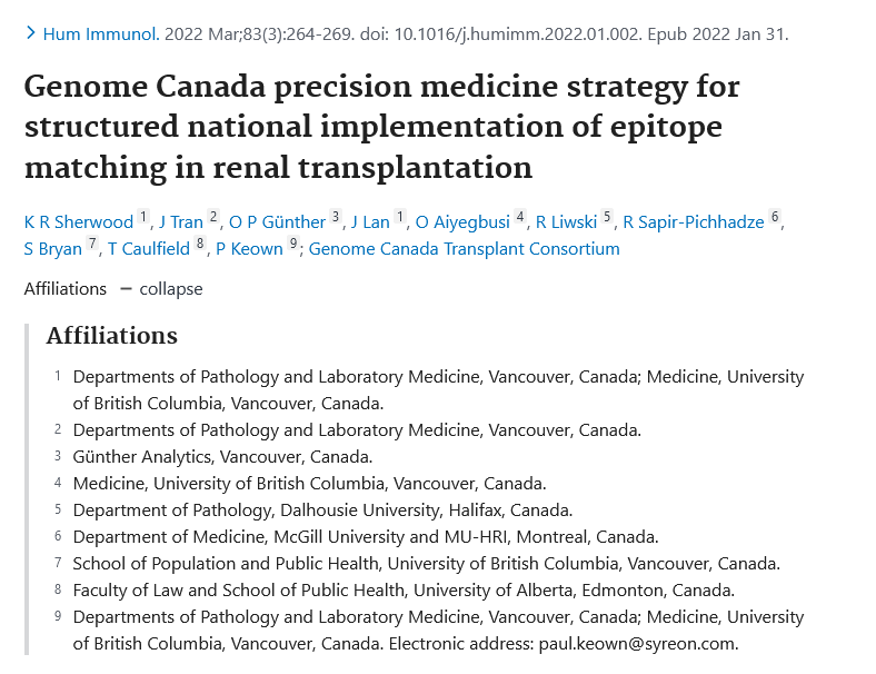 CaulfieldTim's tweet image. Our new publication: "Precision medicine strategy for structured national implementation of epitope matching in renal transplantation"

See: sciencedirect.com/science/articl… 

#GoTeam! #GoScience!