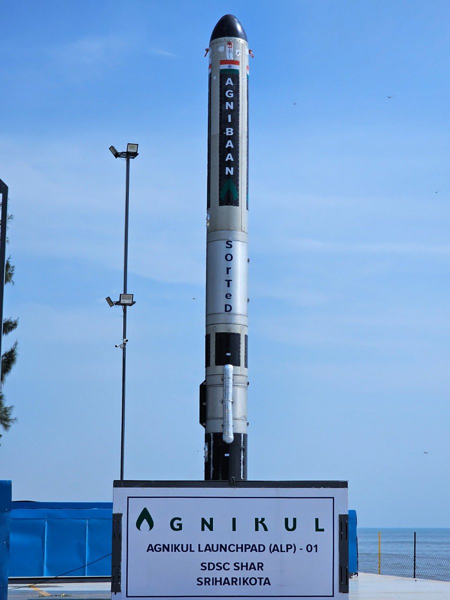 Agnikul to launch India's first Kerosene-loquid oxygen rocket between 28th May and 5th June... This will be the firm's maiden sub-orbital test flight.. Highly anticipated.. this rocket will be launched from Agnikul's pvt launchpad at ISRO SDSC #India #space #science #Tech #isro