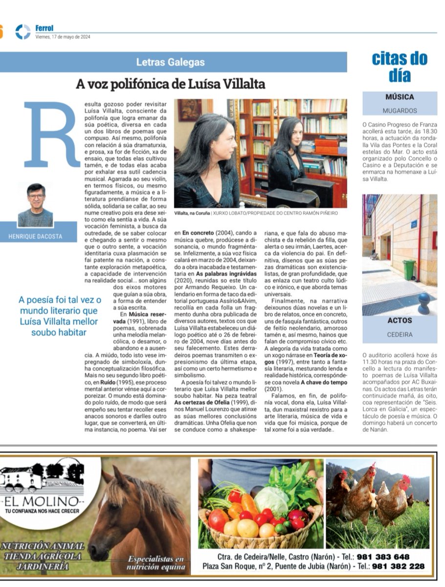 Se vos apetece, aquí vos deixo unhas palabras sobre #LuísaVillalta no #diariodeferrol.