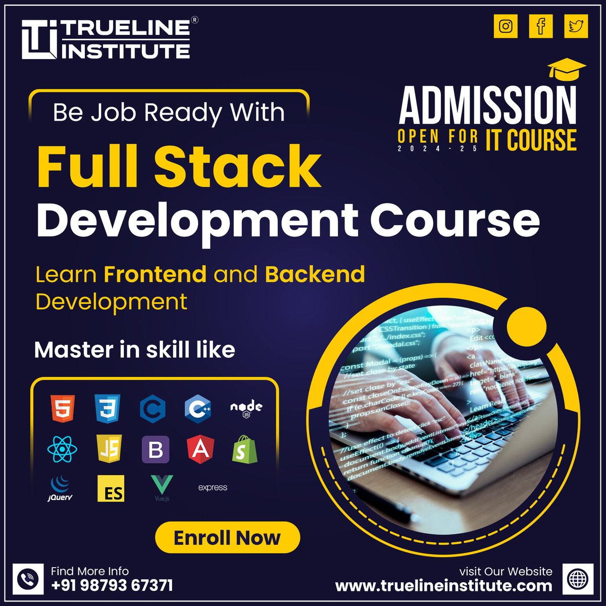 📢 Be Job Ready with Full Stack Development Course | Trueline Institute
☎️ +91 98793 67371
🌐truelineinstitute.com
📧truelineinstitute@gmail.com
#truelineinstitute #itinstitute #fullstackdevelopment #webdevelopment #codingbootcamp #learntocode #programming #fullstackdeveloper