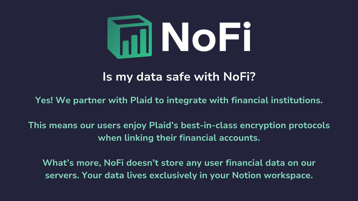 Thrilled to partner with Plaid for secure financial integration in NoFi! Your data stays safe with Plaid encryption, exclusively in your Notion workspace. 💼🔒 #NoFi #Plaid #DataSecurity