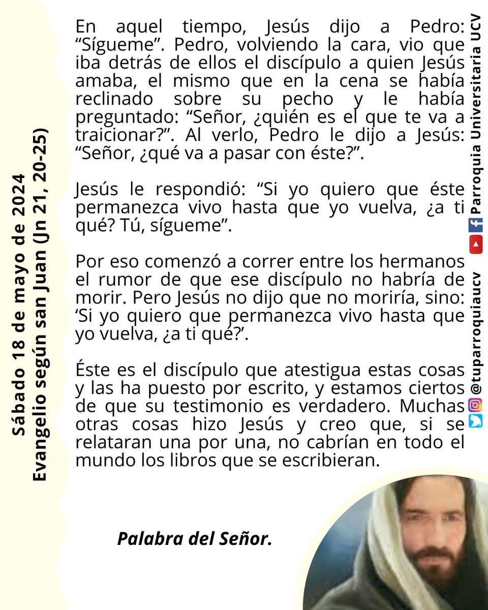 #EvangelioDeHoy #EvangelioDelDía #18May #EnTodoAmarYServir #JesuitasDeVenezuela #TuParroquiaUCV