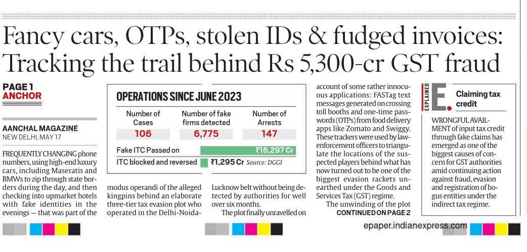 Fancy cars, stolen IDs, fake invoices  and use of some rather innocuous tools— FASTag texts, OTPs from delivery apps — to track the trail of evaders in what has now turned out to be one of the biggest evasion rackets unearthed under GST. Read details here: indianexpress.com/article/india/…