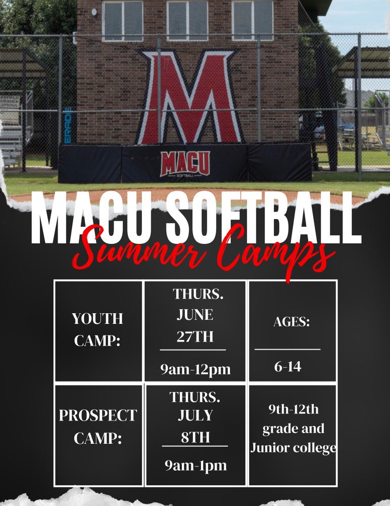 MACU Softball Camps coming up! #MACUproud Youth Softball Camp registration: giving.myamplify.io/App/Form/d41c3… Prospect Camp registration: giving.myamplify.io/App/Form/d41c3…
