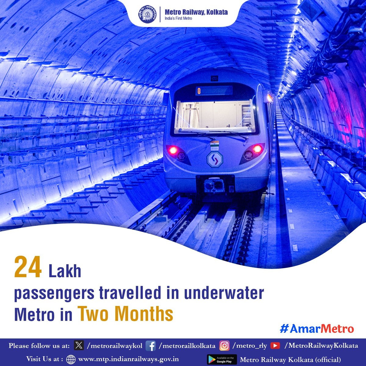 24 Lakh passengers travelled in the underwater Metro in Two months. Thank you very much for your co-operation!