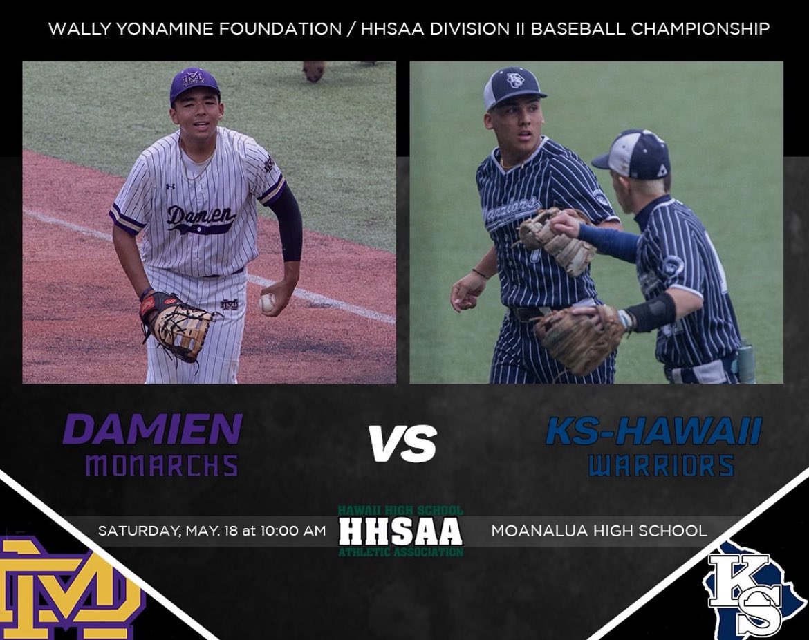 The @HHSAAsports DII Championship is set! It will be Damien vs KS-Hawai’i, 10 a.m. at Moanalua High School with the DI Championship to follow. Due to logistics, there will be no TV broadcast.