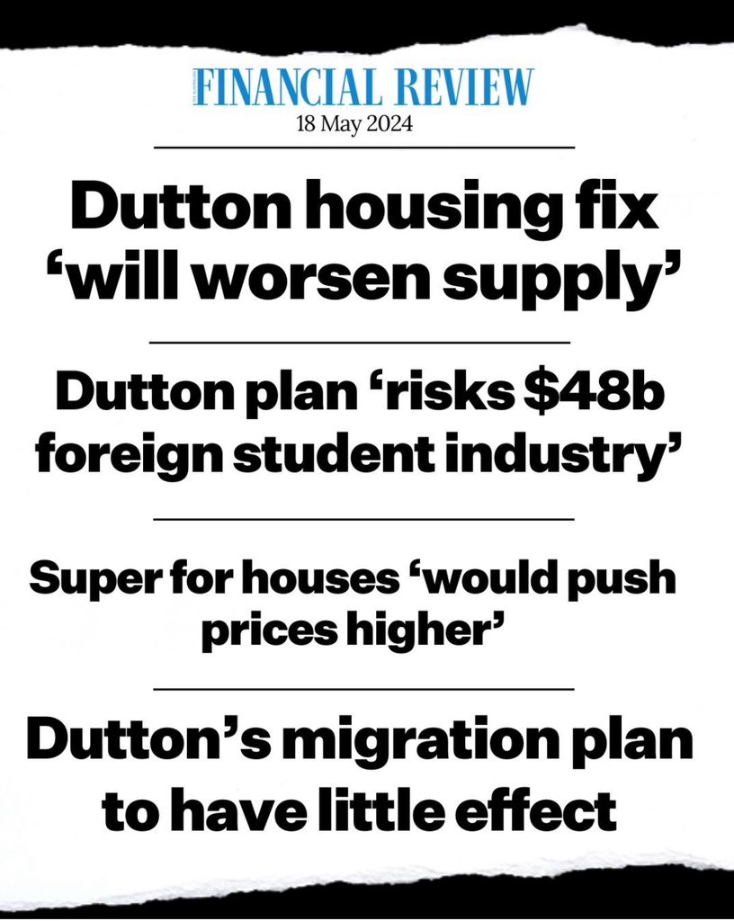 This week Peter Dutton set out his big idea on housing. Won’t build one new house but will it harder to buy one. Angry and negative. No ideas.