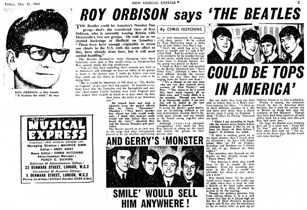 This day in 1963, Roy Orbison started his first ever tour of the UK. At the Adelphi in Slough. He was the headline act. Also on the bill were a young band from Liverpool called The Beatles. Audience reaction saw them eventually listed as co headliners #Beatles #RoyOrbison