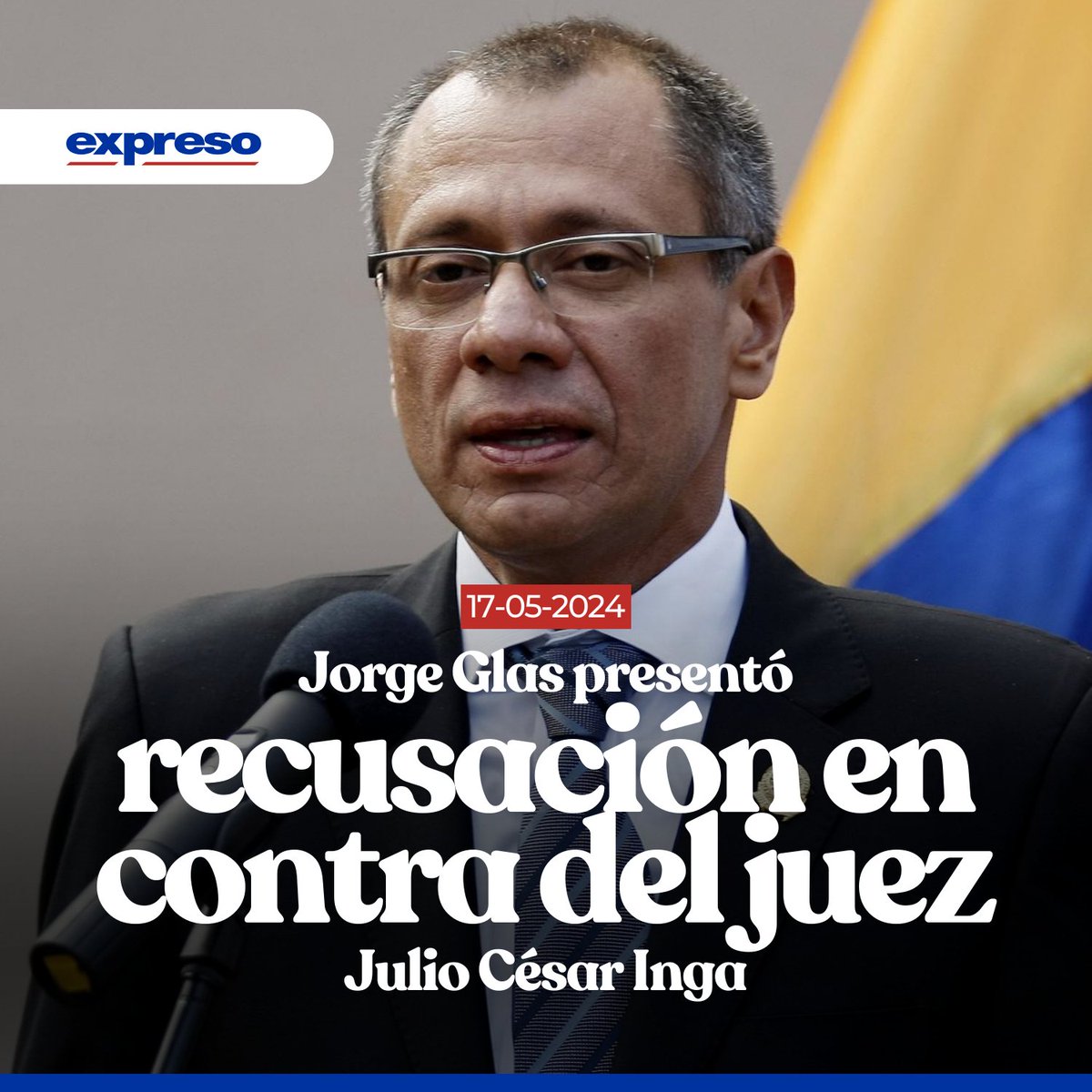 Jorge Glas presentó una recusación en contra del juez de la Corte Nacional de Justicia, Julio César Inga, quien ordenó extraer la información de tres dispositivos móviles que fueron retirados al exfuncionario durante su detención en la Embajada de México en Quito. Lee más 👉