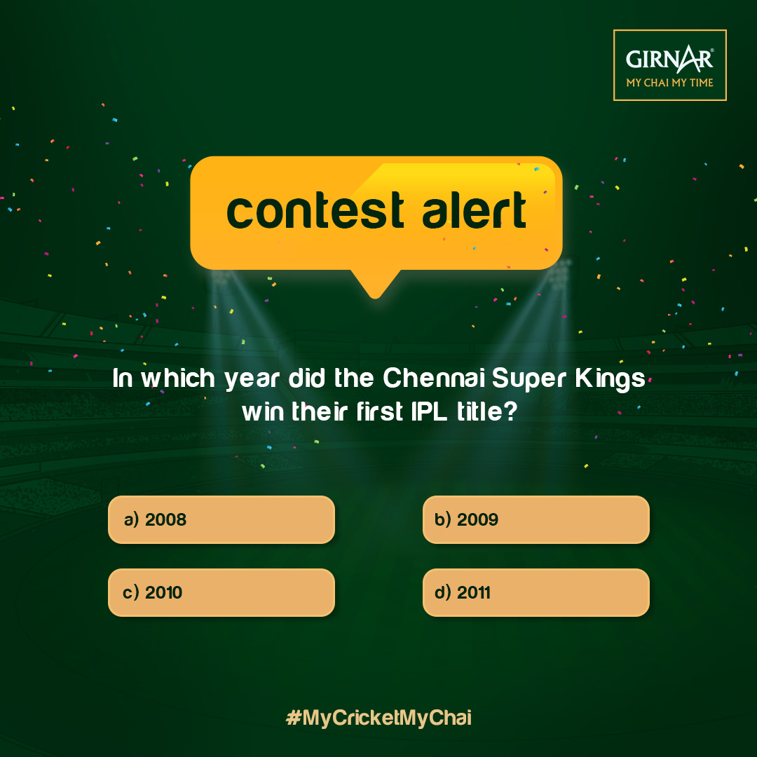 #MyCricketMyChai contest is here! Use #MyCricketMyChaiAnswer the contest question correctly Share the post on your story, tagging us Tag two cricket-loving friends in the comments Participate in all upcoming contests Follow @teasatgirnar  2 lucky winners win exciting prizes.