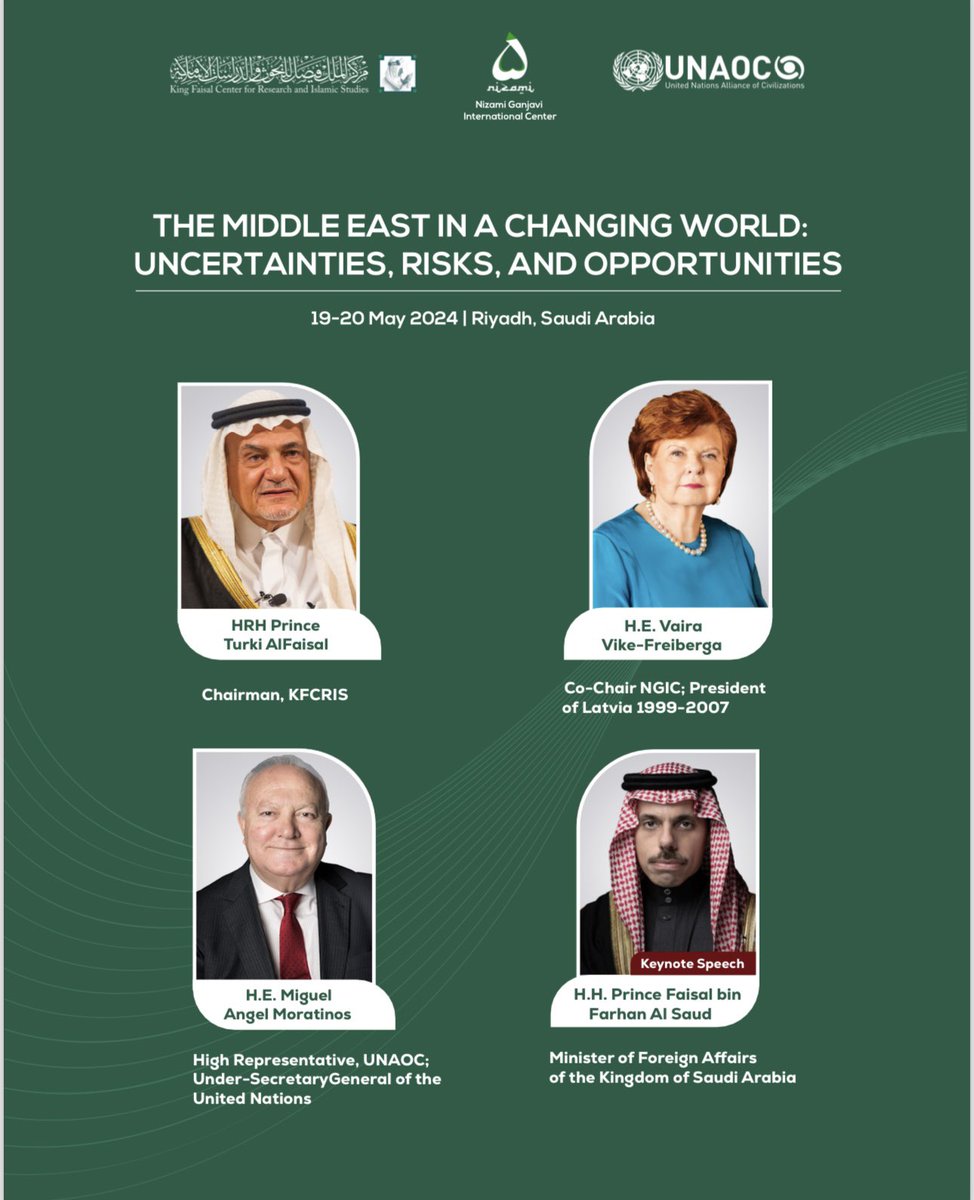 The Middle East in a Changing World: Uncertainties, Risks & Opportunities with opening remarks by @VairaVF @kfcris_en @MiguelMoratinos @UNAOC & keynote by @FaisalbinFarhan