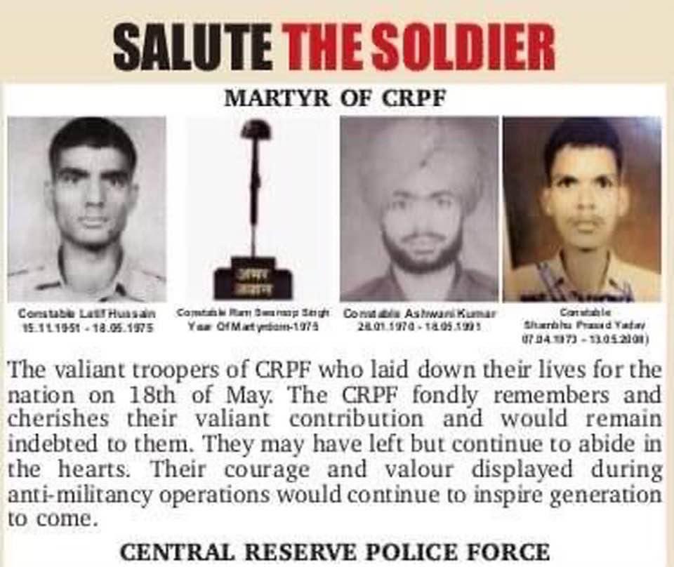 Let's Salute the Soldiers of @crpfindia on their Balidan Diwas today. For our safety while defending the Nation, they left behind their families. #LestWeForgetIndia #VeerParivaar who continue to pay the #PriceOfOurFreedom They gave their Today for our Tomorrow. #KnowYourHeroes