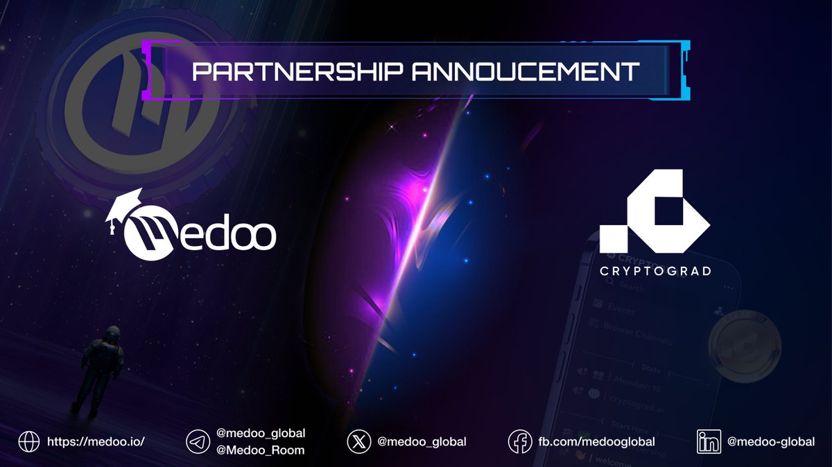 PARTNERSHIP ANNOUNCEMENT: MEDOO X CRYPTOGRAD NETWORK  

We are excited to announce that Medoo and @cryptogradai  have officially become partners ⭐️⭐️⭐️
This promises to be a cooperation that enhances the value of both sides. 

🔥Stay tuned for our upcoming campaign!
#Medoo