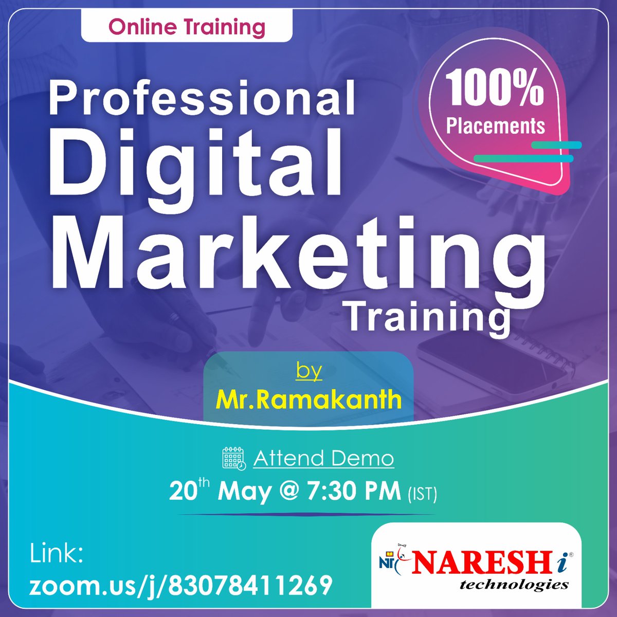 ✍️Enroll Now: zurl.co/QXbH
👉Attend Free Demo On Digital Marketing by Mr. Ramakanth.
📅Demo On: 20th May @ 7:30 PM (IST)

#Digitalmarketing #seo #sem #onlinetraining #youtubemarketing #software #learnfromhome #nareshit