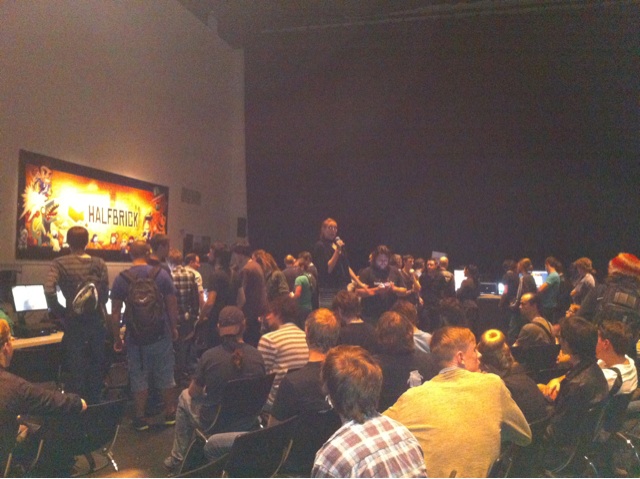 A #memorylane #screenshotsaturday taken at our very first #queenslandgamesfestival back in 2012! That's Meg from  <a href="/screwtapestudio/">Screwtape Studios</a>  taking on the challenge of the Open Mic in the block at Kelvin Grove!