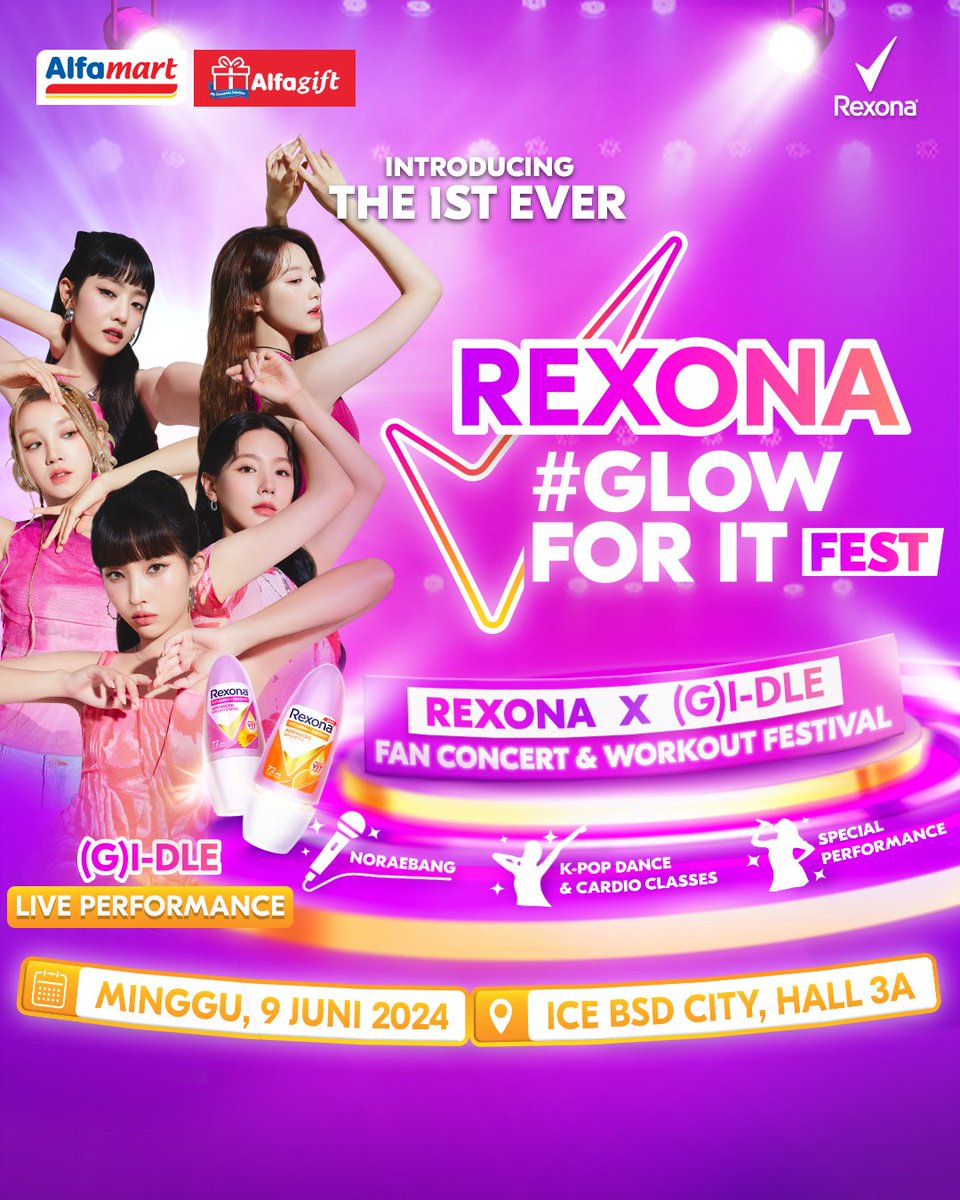 AKHIRNYA BISA KETEMU (G)I-DLE LAGI DI JAKARTA HUHUHUHUHUHUHUHU 😭😭

Nonton Rexona x G)I-DLE fancon juga bisa ikutan workout festival-nya. Gak sabar banget OMG kapan lagi k-pop festival kasi banyak benefit kaya gini! Fix worth the prize!

Cara buat ikutannya juga gampang banget!