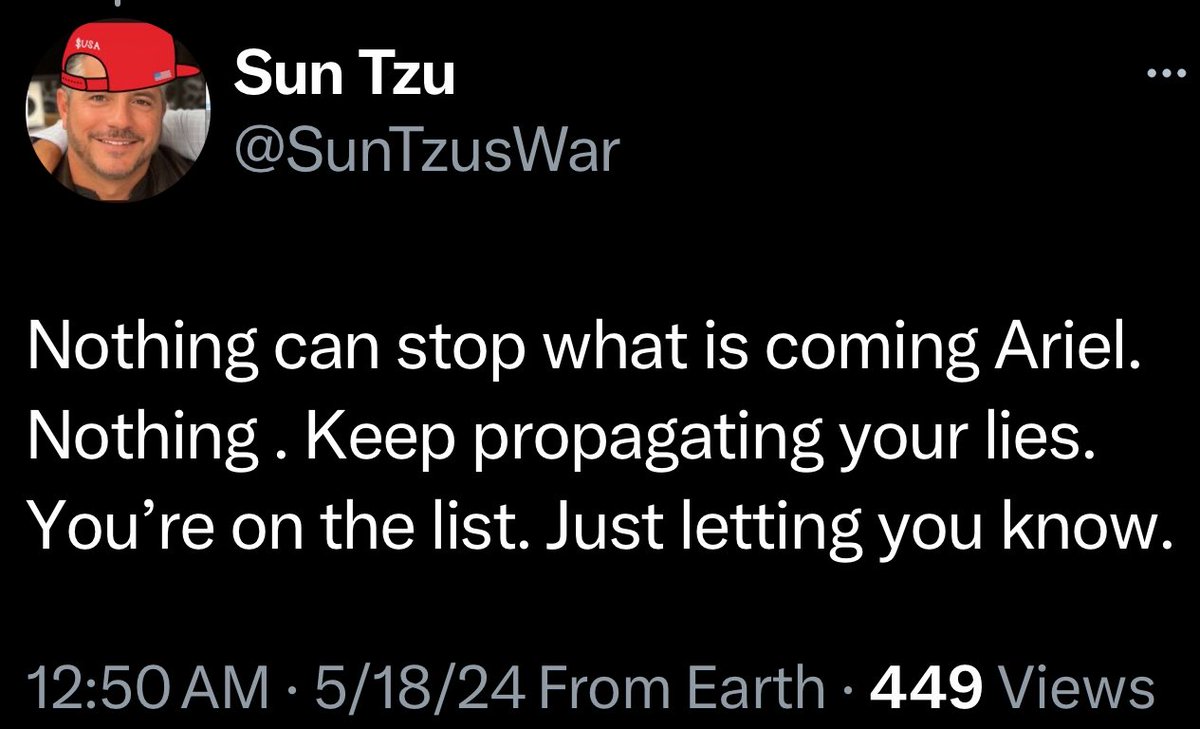 🚨@SunTzusWar, this message seems rather threatening. Using 'the list' in this context is concerning and inappropriate. 

What kind of list are we talking about here? 

Threats have no place in civil discourse. @CMC_MarineCorps , your attention to this matter would be