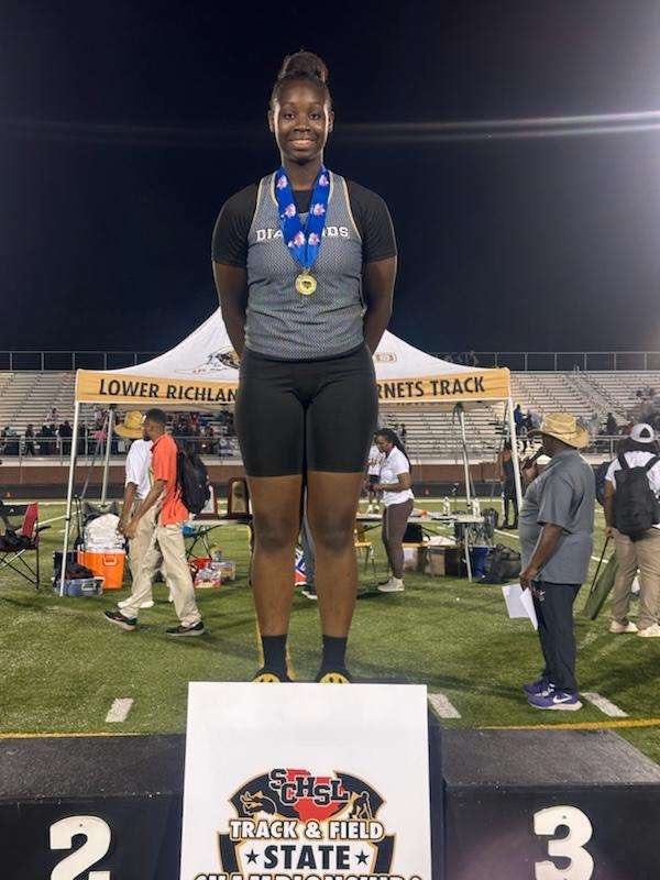 🗣️This one right here, oh yeah it’s the one as in NUMBER ONE STATE TRACK AND FIELD CHAMPIONSHIP!!!! FIRST PLACE SHOT PUT!! 💥💥Remember the name, Jhnai is she and she is Jhnai!! Let’s gooo! @JhnaiS23 @LadyDiamondWBB @palmetto76erawe #OnToTheNext #DiamondStrong #TheCreekWay