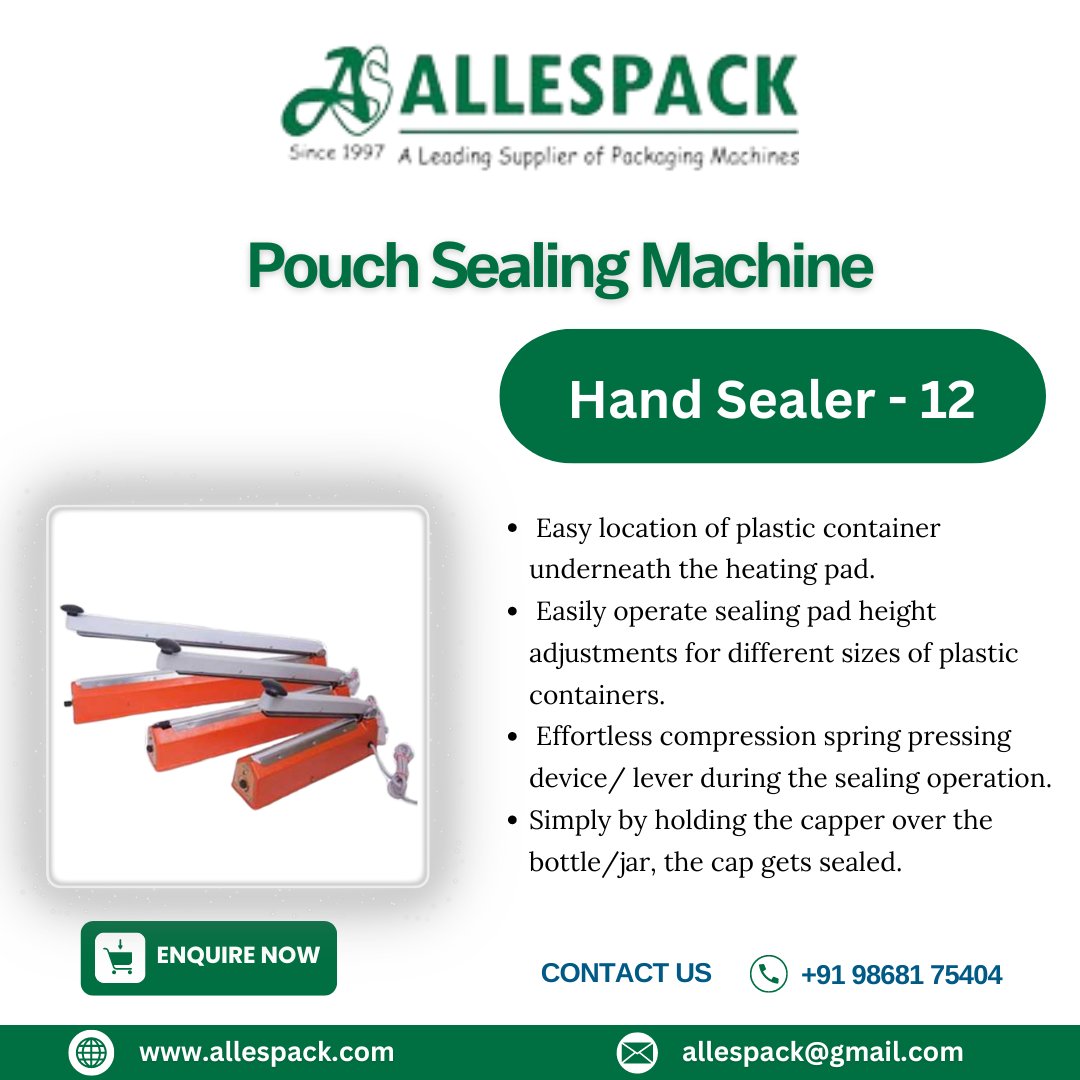 allespack's tweet image. Hand Sealer - 12

Call us at: +91 9868175404, +91 9015997050
Visit Website: allespack.com/hand-sealer.php

#pouchsealingmachine #continuousbandsealer #packagingsolutions #strappingtool #industrialpackaging #efficientpacking #shippingessentials #logisticsequipment #maxpackagingsize