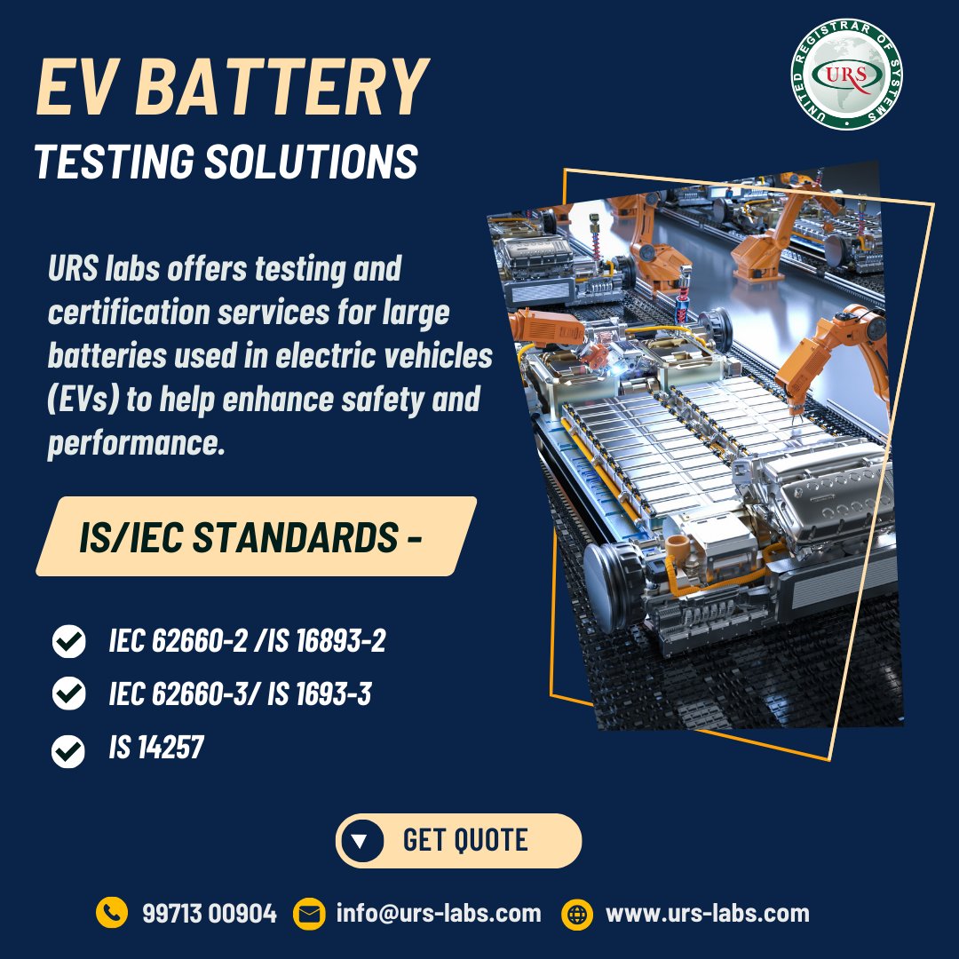 URS labs offers testing and certification services for large batteries used in electric vehicles (EVs) to help enhance safety and performance. #ev #evcell #evbattery #electricvehicles #evcomponentstesting #evtesting #producttesting #batterytesting #urslabs