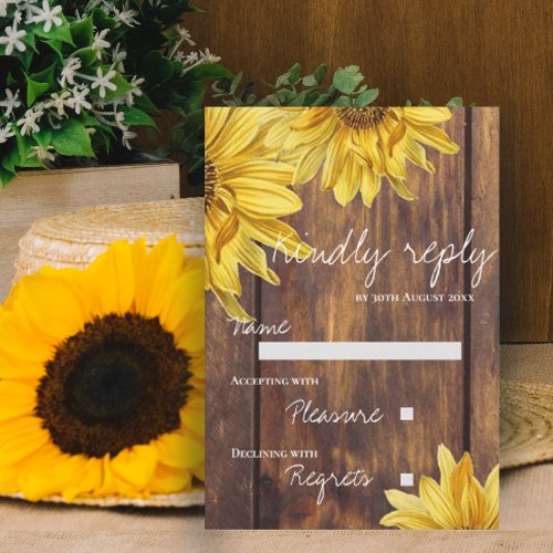 Rustic Wood Sunflower Fall Country Wedding RSVP Card zazzle.com/rustic_wood_su… via @zazzle