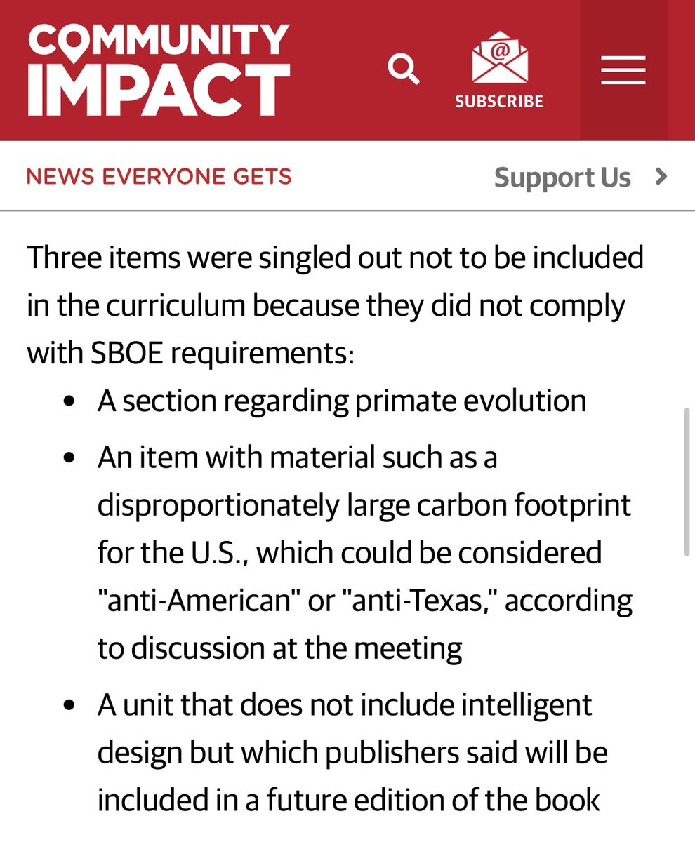 Struck from 2024-2025 Science textbooks in @ConroeISD on Tuesday: ❌ Primate evolution ❌ “Anti-American” climate change ❌ Biology void of “intelligent design” communityimpact.com/houston/conroe…