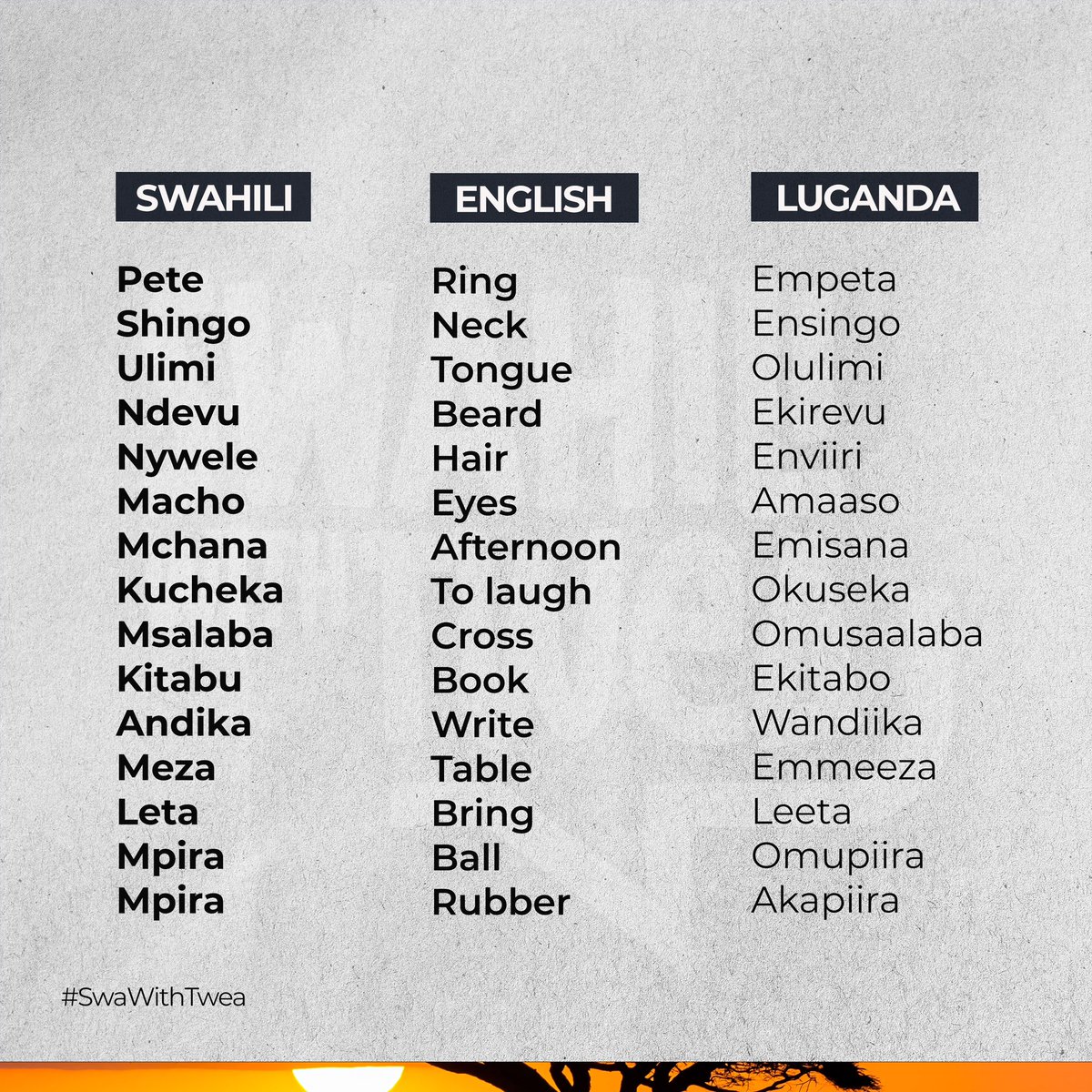 Hamjambo 
More close words/phrases in #Swahili & #Luganda
#SwaWithTwea