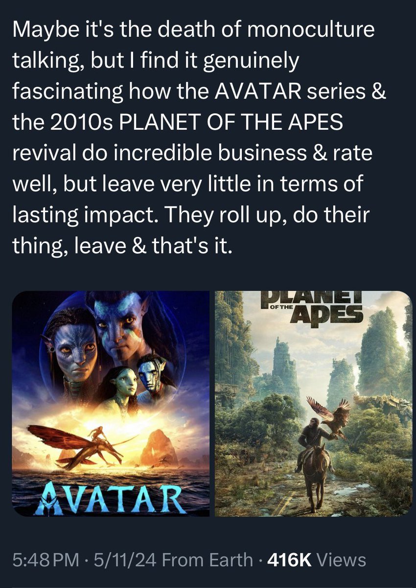SiddhantAdlakha's tweet photo. More and more, I’m convinced the metric for “impact” in these debates is limited to memes and shitposts in an online bubble rather than anything material, like the way movies are made, or even the evolving experiences and expectations of cinema in its actual watching. https://t.co/AHKs8byn9A