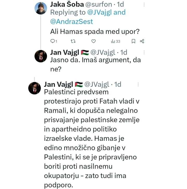 Tovariš Ivo Vajgl, vaš indigo sonček javno zagovarja #HAMAS. Dajte ga malo v roke vzet. Simpatiziramje s terorizmom je kaznivo, v D bi že imel resne težave z zakonom. Pro-tip: žepnino za 2 tedna skenslat pa mobi konfiscirat. To vedno pomaga, da se jim glava ohladi. 👍