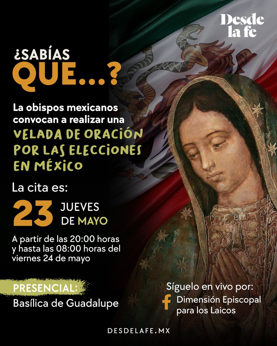 La @IglesiaMexico convocó a una Velada de Oración por México en el marco del proceso electoral que se está llevando a cabo y que concluirá con las votaciones del 2 de junio de 2024. ¡Conoce cómo participar! 😌🤝 Da clic y entérate de los detalles: goo.su/JdaAZ