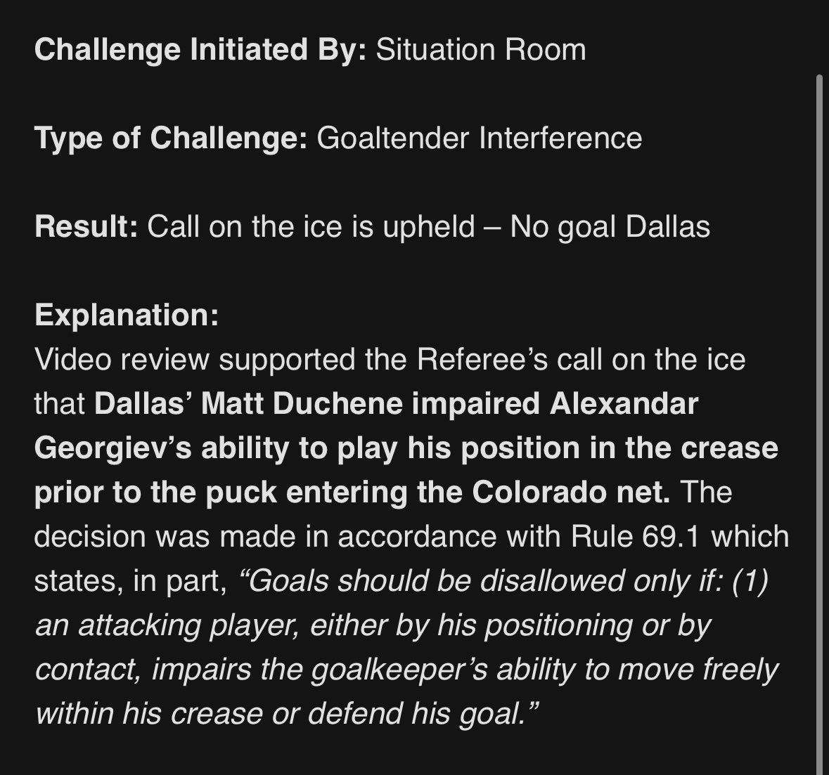 Official explanation from Situation Room. I thought it would be a goal…my post-season record hasn’t been great on these