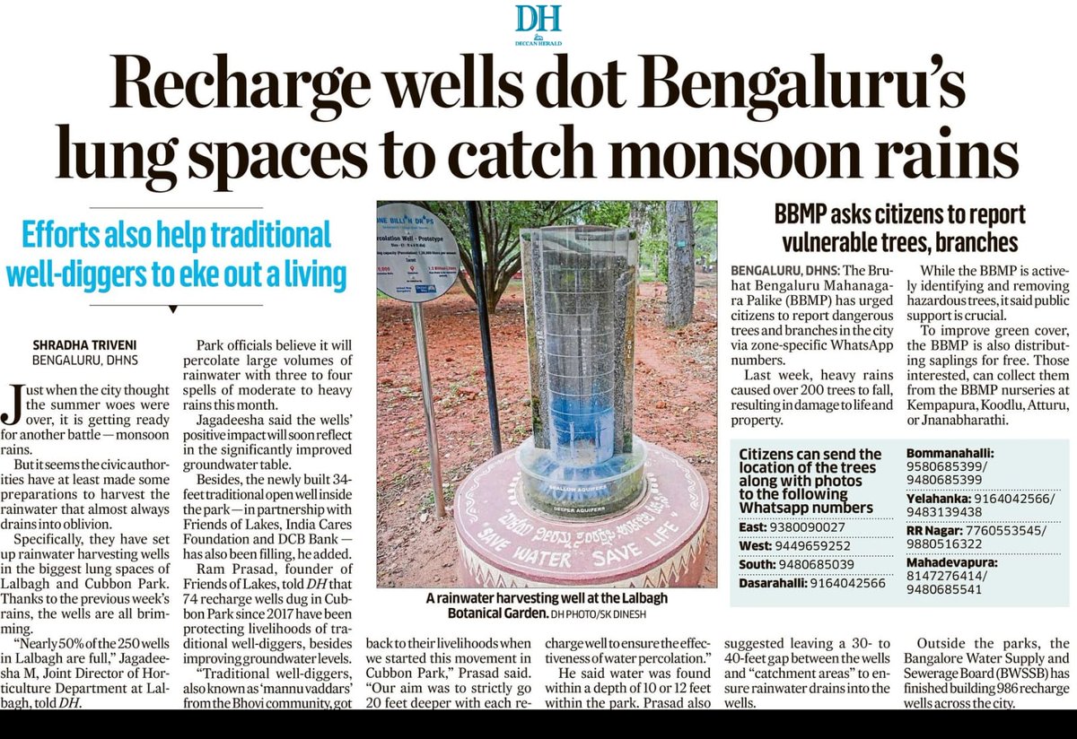 BWSSB has completed 986 recharge wells across Bengaluru. It's encouraging to see more wells being built in #LalBagh & #CubbonPark, which will help percolate rainwater during heavy rains.#BWSSB also plans to construct more recharge wells in #Bangalore to achieve water sufficiency.
