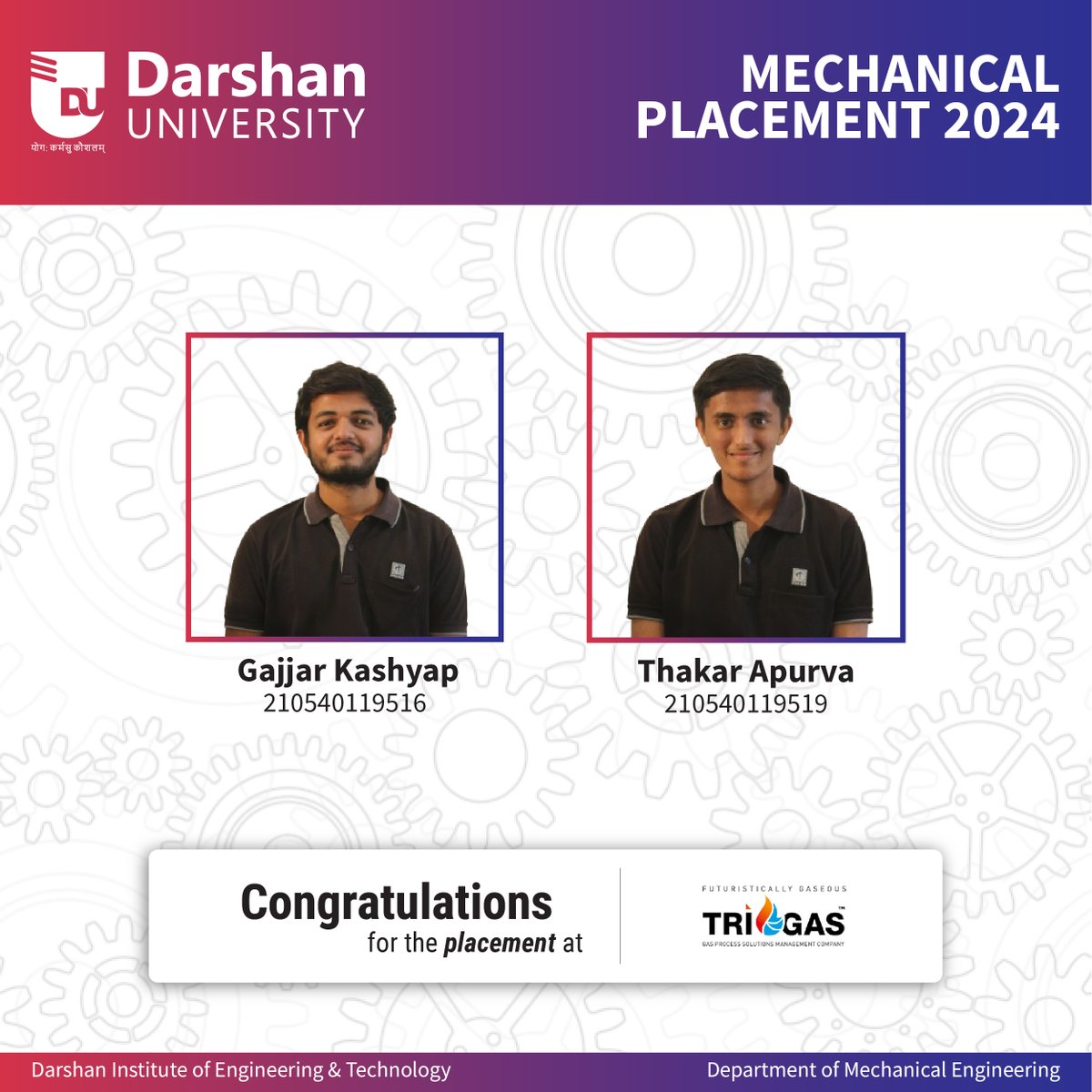 We're thrilled to announce a remarkable achievement from our esteemed Department of #Mechanical #Engineering at Darshan University! Their dedication, hard work, and passion have truly paid off.

#DarshanUniversity #DIET #ProudMoment #SuccessStories #FutureLeaders  #ProudMoment