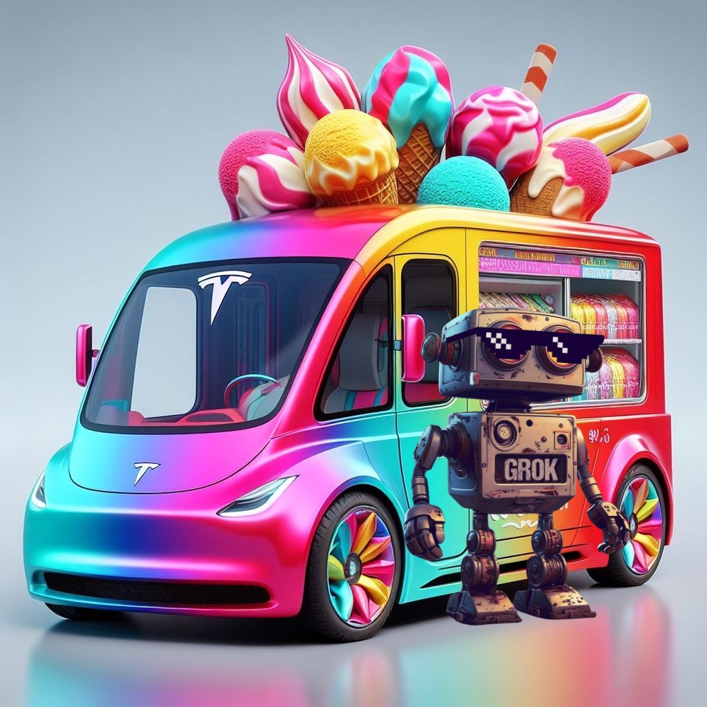 @elonmusk Thoughts on Grok's Tesla icecream van?😄🧁