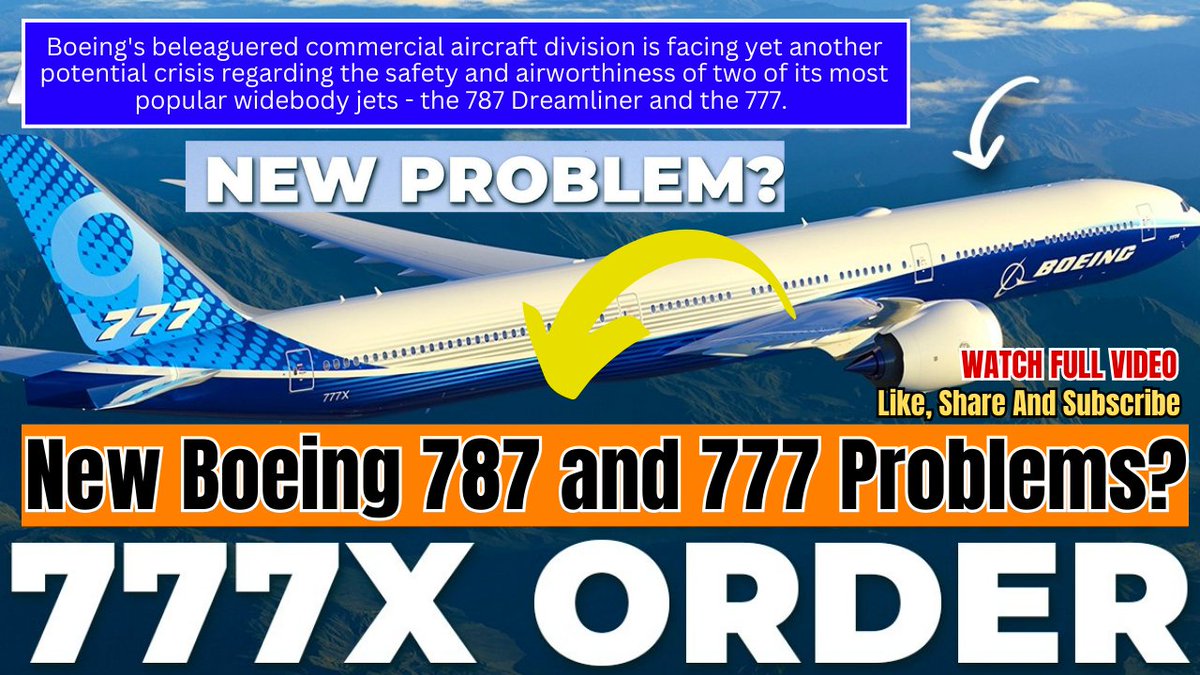New Problems: Major Safety Concern Arises for Boeing's 787 and 777 Jetliners Watch Now- youtube.com/watch?v=jJrIjB… #Boeing787 #Boeing777 #AirSafety #StructuralDefect #CompositeAging #CarbonFiber #Delamination